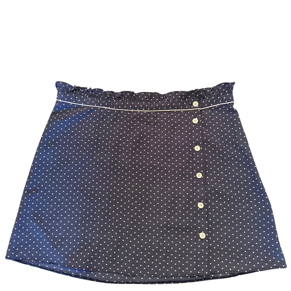 Topshop Blue Mini Skirt Polka Dot Paperbag Waist Navy Side Button US 14